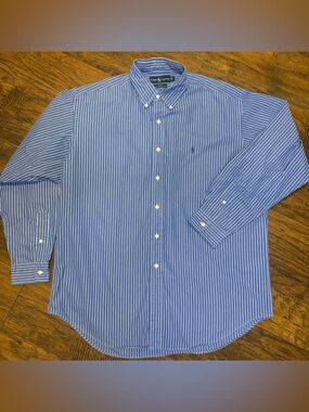 Vintage Ralph Lauren Blake Pinstripe Shirt Men L Oversized 90s Preppy Navy Pony